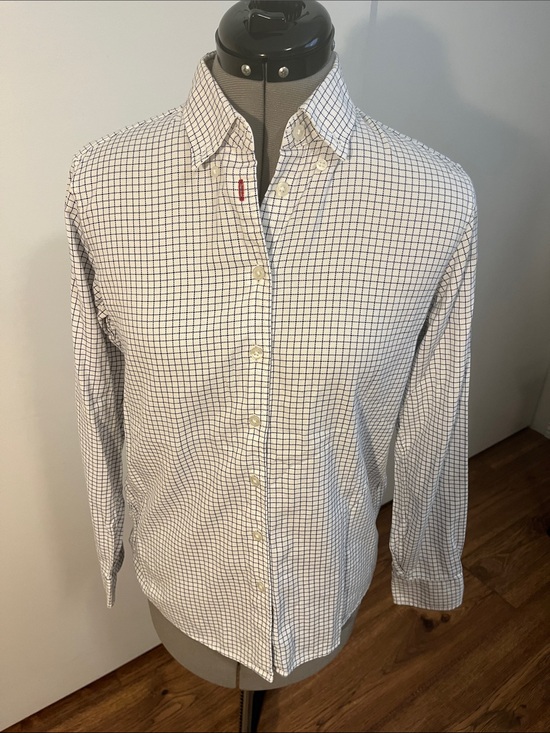 Uniqlo Tops - Uniqlo White Button-Down Shirt with Navy Windowpane